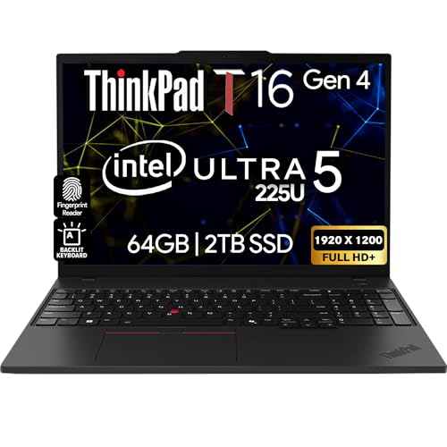 Image of Lenovo ThinkPad T16 Gen 4 16 WUXGA IPS Display, Intel Ultra 5-225U (Beats i7-1355U), 64GB DDR5, 2TB SSD, HD Webcam, WiFi 6E + BT, RJ-45, Backlit Keyboard, FP Reader, W11P, Business Laptop - Black