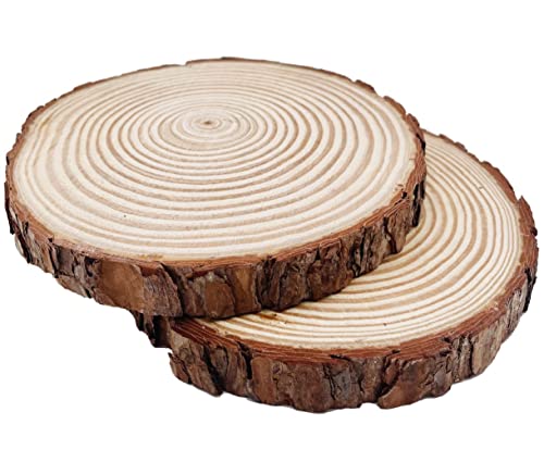 Natural Round Discs Rustic Wood Slices 4 PCS 9-10 inch Unfinished Wood kit Circles Crafts Tree Slices with Bark Log Discs for DIY Arts and Wedding Party Potluck Banquet Ornaments Decorations - Image 3