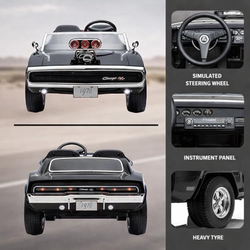 Image of Kids Licensed Dodge Charger 1970 | Big Size 12V Electric Ride On Car for Kids with Remote Control, Music and Light1-7 Yrs Car Battery Operated Ride On | Double Seater | Smoke Feature