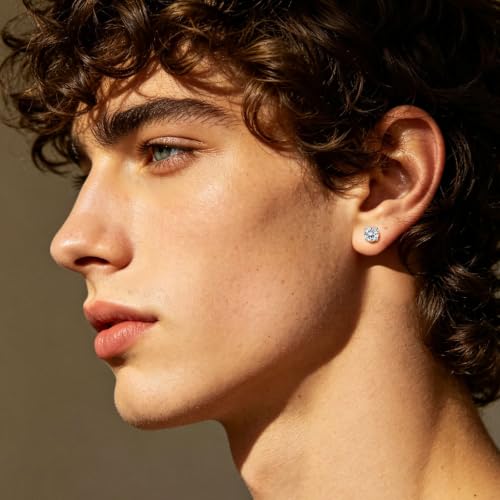 Image of NEWITIN 6 Pairs Gold Earrings for Men Women Halo Stud Earring Set | Hypoallergenic, 18K Gold Plated Stainless Steel, Cubic Zirconia, Round Square Diamond Stud Earrings, Unisex Earrings Set, 8mm