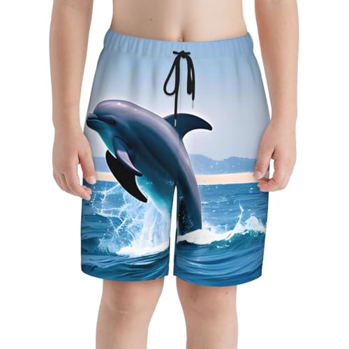 Jumping up Dolphins Youth Beach Pants, Soft and Breathable, with Drawstring Waist, Suitable for Sports and Leisure.3