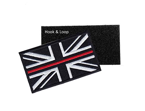 Fire Service Thin Red Line Union Jack Embroidered Patch-Hook & Loop Backing