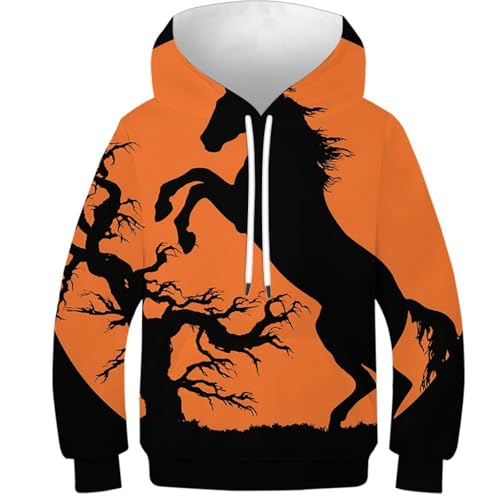 Pulls avec poche imprimé 3D cheval pour les activités extérieures des 10-12 ans