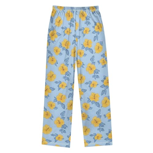 ALAZA Yellow Blossom Flower Blue Pajama Lounge Pants Long Sleep Pajama Bottoms with Pockets2