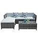 Outdoor Patio Furniture Set, 5pc PE Wicker Rattan Sectional Furniture Set with Cream White Seat and Back Cushions, Steel Frame, Blue Throw Pillows,Gray