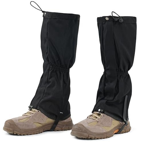 likloks Adjustable Leg Gaiters for Men & Women - Lightweight & Waterproof Gaiter for Hiking, Snow, Trail, Trekking, Hunting, Climbing, Black - M