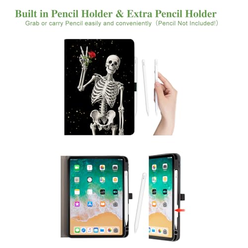 Vimorco for iPad Air 11 Inch Case M3/M2 2025/2024, for iPad Air 5th/4th Generation Cover 10.9-inch, for iPad Pro 11 Inch Case 4th/3rd/2nd/1st Generation Pencil Holder/Hand Strap/Pocket, Skull Rose - image 5