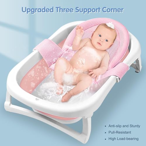 Image of Colorlife Baby Bath Seat Support Net Infant Bathing Seat Support Mat, Adjustable Comfortable Non-Slip Three-Pointed Baby Shower Net Bathtub Sit Up Net for Newborn 0-12 Months-Pink(No Bathtub)
