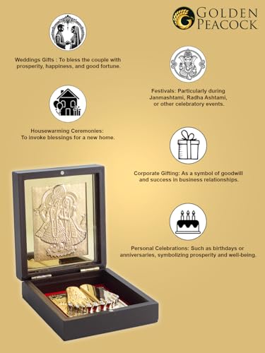Image of 24K Gold Polished Brown and Gold Color Shree Radha Krishna Small Pooja Box | Ideal Gift for Hindu Religious, Family and Friends, Corporate Gifts etc... | Worship, Gifting, and Spiritual Blessings.