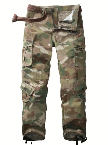 AKHIKING Men's Camo Cargo Work Pants Ripstop Lightweight Wild Army Military BDU Outdoor Trousers with 8 Pocktets (No Belt) 38
