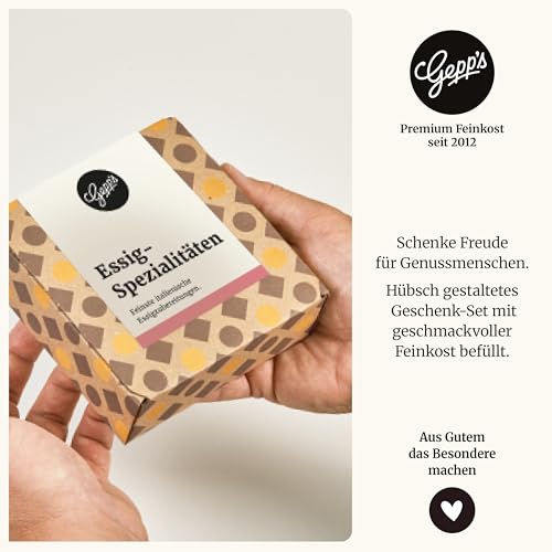 Gepp’s Feinkost 3er Mini Essig Set I Essig Geschenkset für Genießer I Tomaten Balsam, Feigen Balsam & Bio-Himbeeressig I Essig Geschenkbox I Ideal für Salate, Käse & mehr