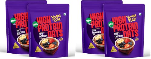 Image of Yogabar 26g High Protein Oats 1kg, Pack of 4 , Dark Chocolate - 26g Protein per 100g &No added sugar -High Protein Oats for Gym- Premium Protein Blend with Whey Protein Powder - with Chia, Sunflower & Pumpkin Seeds & Probiotics