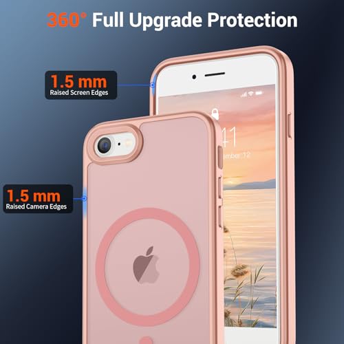 Image of SUPFINE Magnetic for iPhone SE Case 2022 (3rd) /2020 (2nd), iPhone 8 Case (Compatible with MagSafe) (Military Grade Drop Protection) Translucent Matte Phone Cover,Pink