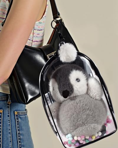 Image of Clear Figure Display Bag with Keychain for Doll, Protective Case for Plush Doll, Clear Hanging Display Cases, Crossbody Doll Storage Bag, PVC Storage Case Cover for Figures Dolls (Black, Large)