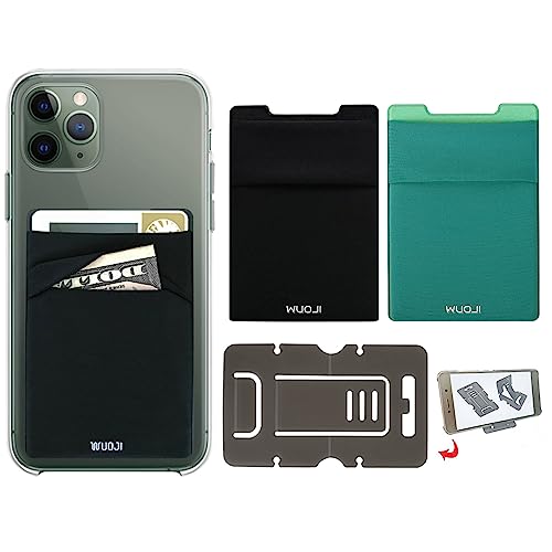Image of RFID Blocking Phone Card Wallet - Double Secure Pocket - Ultra-Slim Self Adhesive Credit Card Holder Card Sleeves Phone Wallet Sticker All Smartphones (Black Green)-2PC
