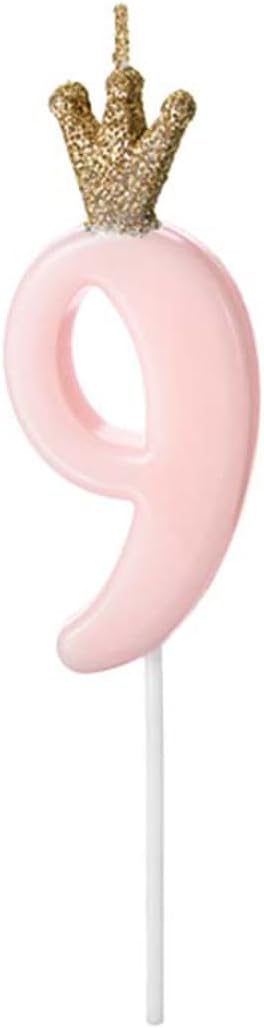 PartyDeco SCU6-9-081J Birthday Candle - Number 9 - Light Pink - 9.5 cm, Number 9