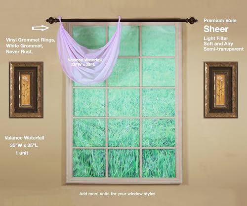 Image of Today's Curtain, Emelia Grommet Sheer Valance Waterfall 25 inch Lilac, 35 inch W x 25 inch L