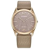 Citizen Unisex Eco-Drive Dress Classic Eco Watch, Beige Leather Strap, Pink Dial, 2 Hand (Model: AR3123-00X)