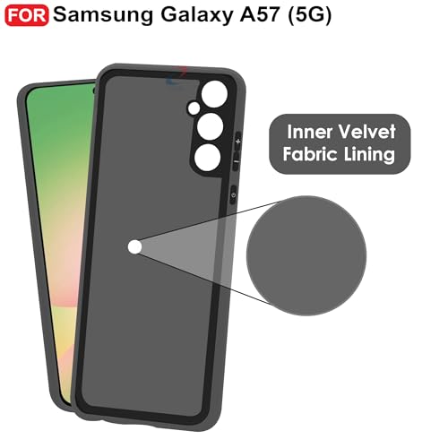 Image of CEDO Back Cover for Samsung Galaxy A57 (5G) | Camera Bump Protection & Inner Velvet Fabric Lining | Ultra Slim Matte Soft Rubberised Case Cover (Black)
