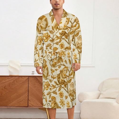 Beauty Golden Monkey Soft Robe Long Sleeve Bathrobes V Neck Sleepwear Spa Robes with Belt Men Woman2
