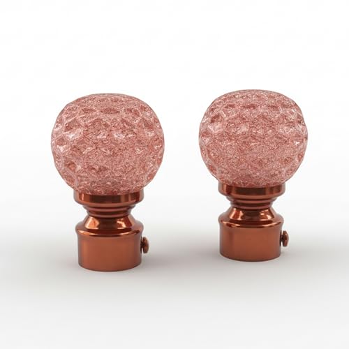 Image of Atlantic Curtain Rod Finials Set of 2, Decorative Textured Resin Globe Finials with Rose Gold Finish for Standard Drapery Rods