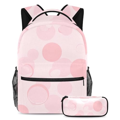 Sac à dos à motif géométrique circulaire rose avec sa trousse assortie moderne