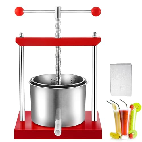 KJHYYPP Prensa manual de vino para tintura de queso, hierbas, frutas, vino, prensa de vino con barriles dobles de acero inoxidable con mango de bola eléctrica (2 L)