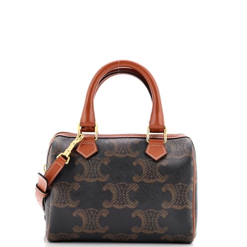 Celine, Pre-Loved Boston Bag Triomphe XL Coated Canvas Small, Brown
