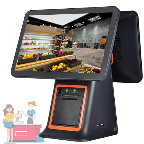 All-in-One Cash Register with Touch Screen Dual Monitor, POS System for Small Business, 4GB RAM, 128G SSD, Printer, Cash Drawer, and Software,Black