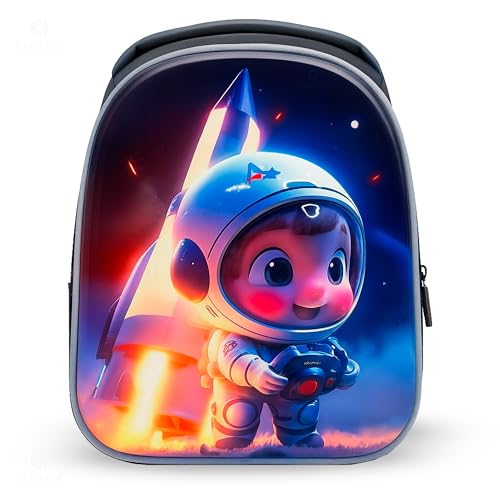 Mochila Infantil Escolar 3D Masculino Menino Conforto Resistência Estampas Coloridas Alças Acolchoadas Bolsos Laterais Zíper Reforçado Creche Escola (ASTRONAUTA 2)
