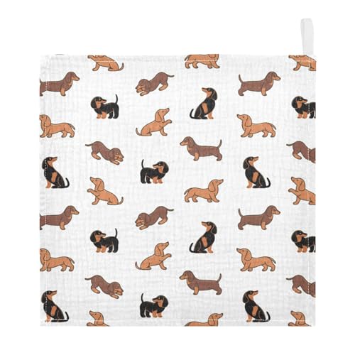 Image of YETTASBIN Dachshund Dog Muslin Baby Hand Washcloths, Soft Cotton Bath Face Towel, 4 Layers Extra Absorbent Feeding Burp Cloth for Newborn Infant, 5 Pack