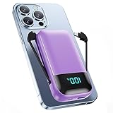 Portable Charger with Built in Cables,Ultra-Compact 13800mAh PD Fast Charging USB C Power Bank,4 Output LCD Display Battery Pack Compatible with iPhone 15/14/13/12,Android Samsung Galaxy Nexus,Purple