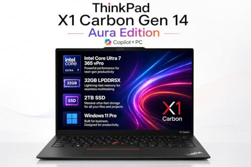 Image of 2026 NewLenovo ThinkPad X1 Carbon Gen 14 Aura Edition Laptop, Copilot+ PC 14 inch 2.8K OLED Touch (2880x1800), Core Ultra 7 365 vPro, 32GB LPDDR5X 2TB SSD, Wi-Fi 7 Win11 Pro - FP Reader - Haptic Touchpad