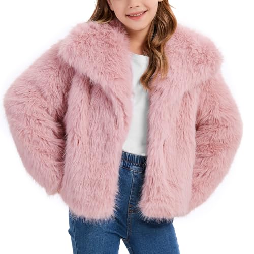 Flygo Girls Faux Fur Coat with Pockets