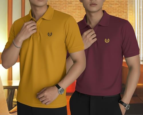 Image of MACK JONNEY Men's Solid Polo T-Shirt | Premium Cotton Blend | Regular Fit | Short Sleeve | Collared Casual Wear|Pack of 2 -MJ-157
