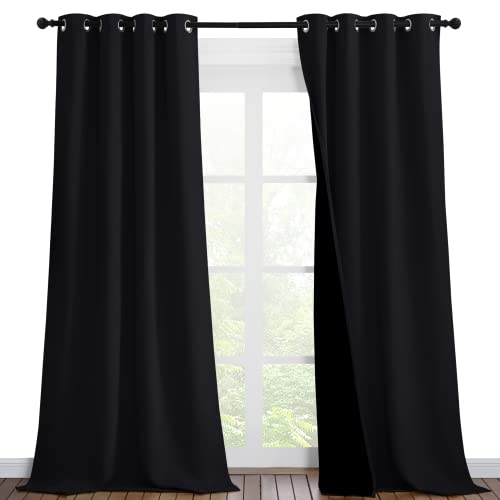 NICETOWN High-End Thermal Curtains, Full Blackout Curtains 90 Inches Long for Dining Room, Soundproof Window Treatment Drapes for Hall Room, Black, 46" Wide Per Panel, Set of 2 Panels