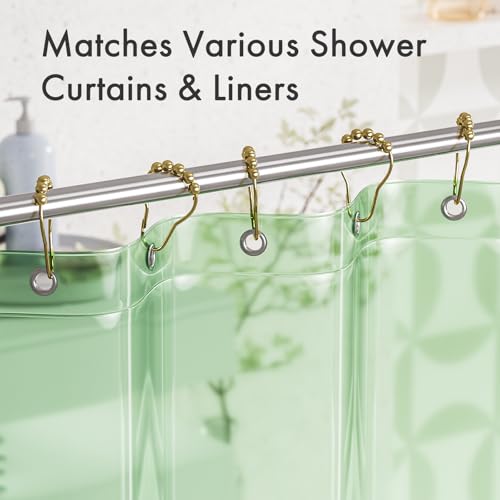 Image of Amazer Shower Curtain Hooks Rings, Anti-Rust Metal Double Glide Shower Hooks for Bathroom Shower Rods Curtains-Set of 12-Gold