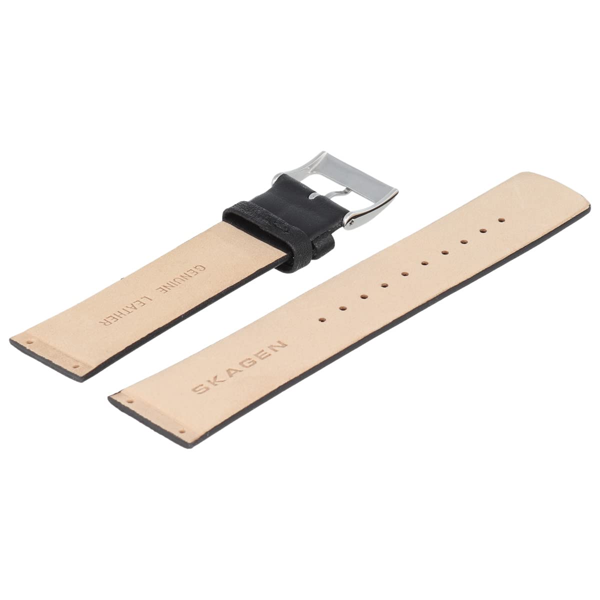 Skagen Bracelet de montre 22 mm en cuir noir avec fermoir vissé SKW6104