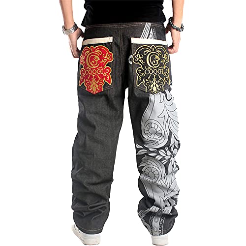 Enllerviid Men's Relaxed Fit Skateboard Jeans - Loose Embroidery Fashion Baggy Comfort Hip Hop Denim Dance Pants (C033-40) #TOP1