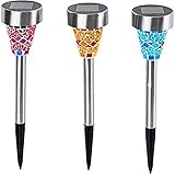 DRULINE 6 Stück Mosaik Lampen Solar Gartenleuchte Wegeleuchten Bodenleuchte Außen Garten Licht Edelstahl Kunststoff Außenleuchte Solarlampe Dämmerungsschalter Perfekt für Garten, Balkon und Terrasse