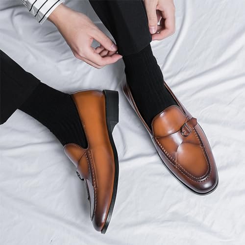 Men's Slip-On Leather Derby Oxford Shoes Classic Round-Toe Low Top Block High Heel Dress Shoes Oxfords PU Fashion Dress Sneakers Business4