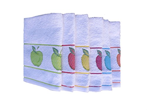 Lote de 6 paños de cocina rizo 100% algodón ref. BLANCO MANZANAS Cover