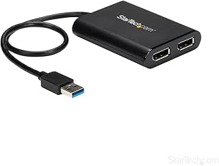 StarTech.com USB 3.0 to Dual DisplayPort Adapter 4K 60Hz, DisplayLink Certified, Video Converter with External Graphics Card - Mac & PC (USB32DP24K60), Black