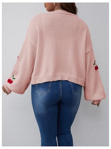 MakeMeChic Women's Plus Size Embroidery Cardigan Open Front Lantern Sleeve Cardigan Sweater Drop Shoulder Crop Cute Outerwear2