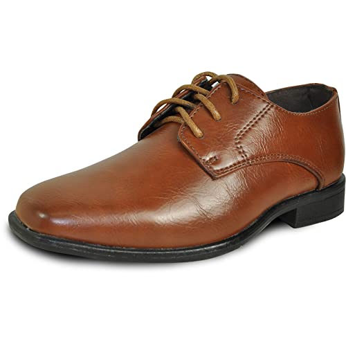 bravo! Boy Dress Shoe King-1 Lace-up Oxford Plain Toe Leather Sock for School Uniform Formal Event Brown Size 10 Toddler
