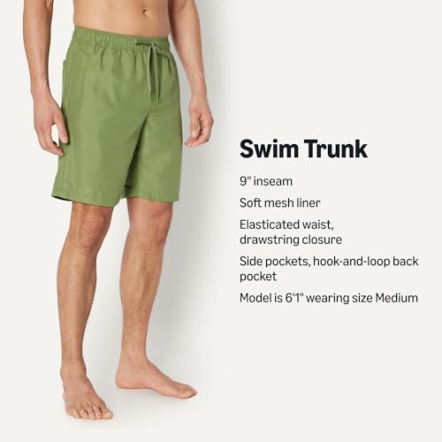 Image of Amazon Essentials Men's 9 inch Swim Trunks with Mesh Lining, Pockets, Drawstring Closure
