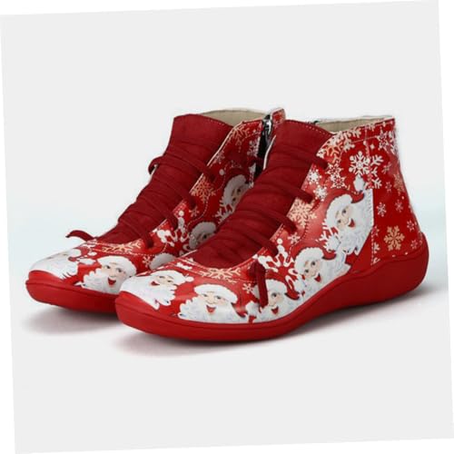 Bottines rouges de Noël courtes en PU confortables pour femmes