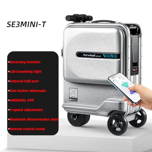 SE3miniT Electric Luggage/Smart Riding Suitcase with Removable Battery, USB Charging Port,26L Large Capacity,Alloy Frame,3-Speed Adjustment,Load 100kg,Silver2