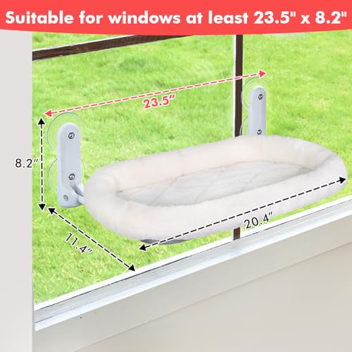 Image of Zoratoo 2PC Cat Window Perch with Bolster Cordless Cat Hammock Cushion Bed for Window with Metal Frame, Large Suction Cups Window Resting Seat for Indoor Cats (Cushion Bed White, 2PC)