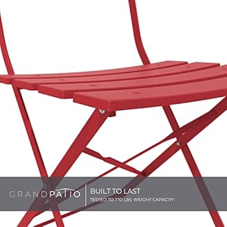 Grand Patio Premium Frame Patio Bistro Set, Folding Outdoor Patio Furniture Sets, 3 Piece Patio Set of Folding Patio Table and Chairs, Red